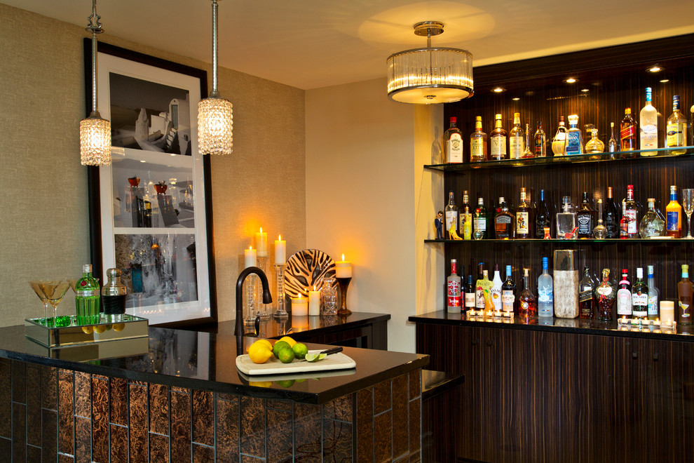 This is an example of a modern home bar in Boston.