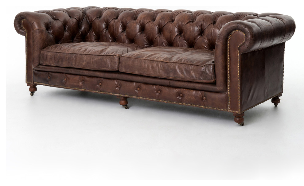 Club Chesterfield Tufted Brown Leather Sofa 96w Traditional Tufted Brown Leather Sofa 96w