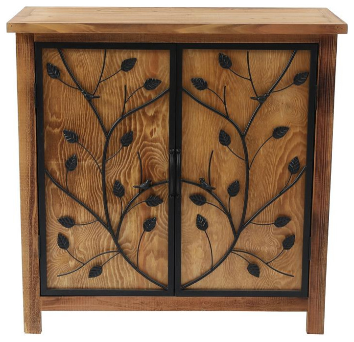 LuxenHome Pine Wood Metal Branches 2-Door Storage Cabinet