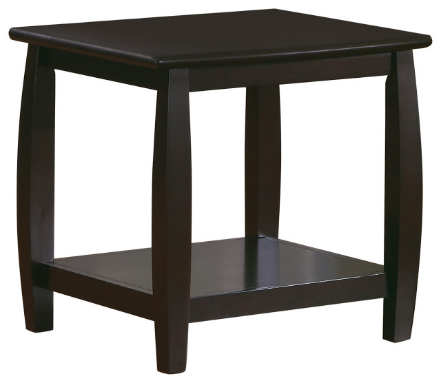 Wood End Table with Bottom Shelf , Cappuccino Transitional Side