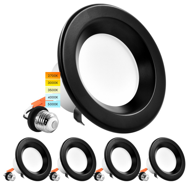 Luxrite 4" LED Recessed Can Lights 10W 5 Color Option Black 4 Pack