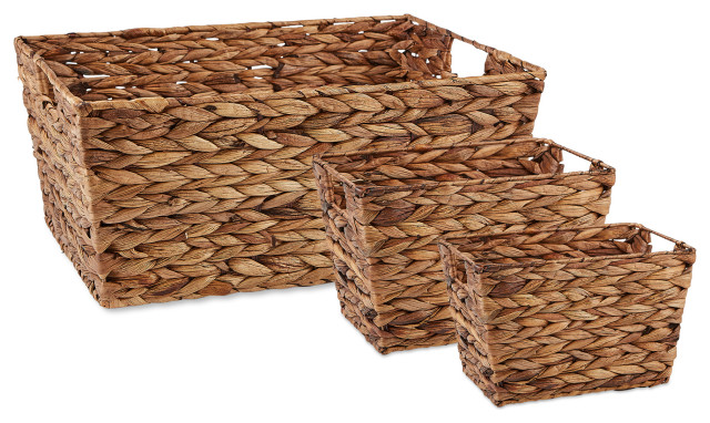 DII Modern Metal Water Hyacinth Assorted Basket in Dark Brown (Set of 3)