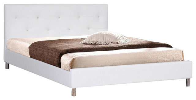 Barbara Modern Bed With Crystal Button Tufting, White, Full