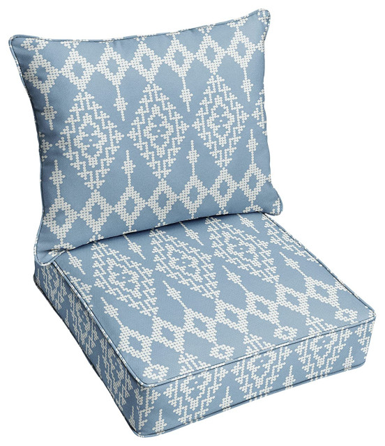 2 Pieces Outdoor Cushions, Blue Removable Cushions With Unique Geometric Pattern Contemporary