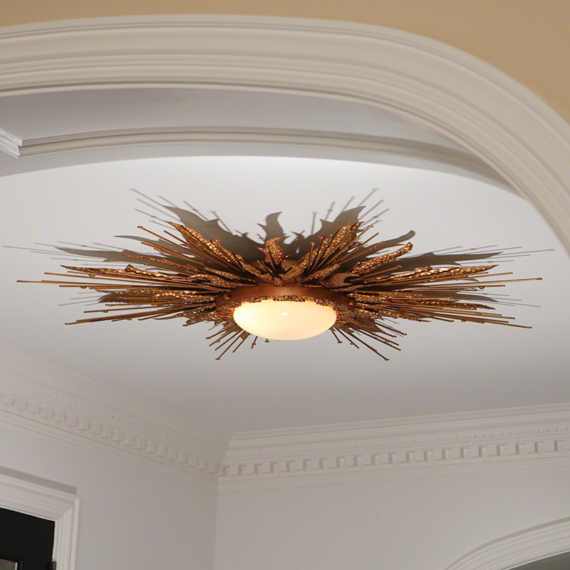 Modern Gold Sunburst Light Fixture, Flame Ceiling Chandelier Flush