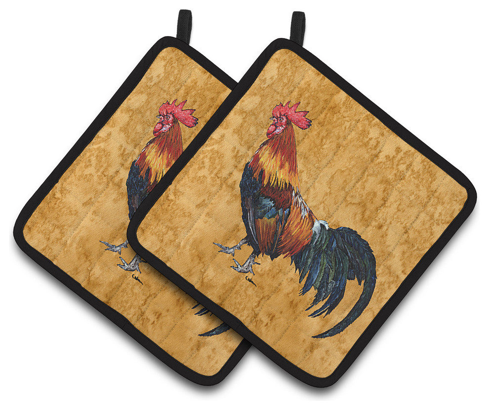 5 pc SET 2 POT HOLDERS,1 OVEN MITT & 2 TOWELS 2 ROOSTERS FROM HEN FARM by KC 