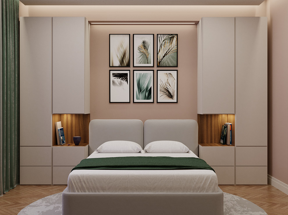 Проект спальни в теплых тонах.