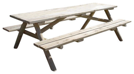 Rustic White Cedar Log Picnic Table With Attached Benches