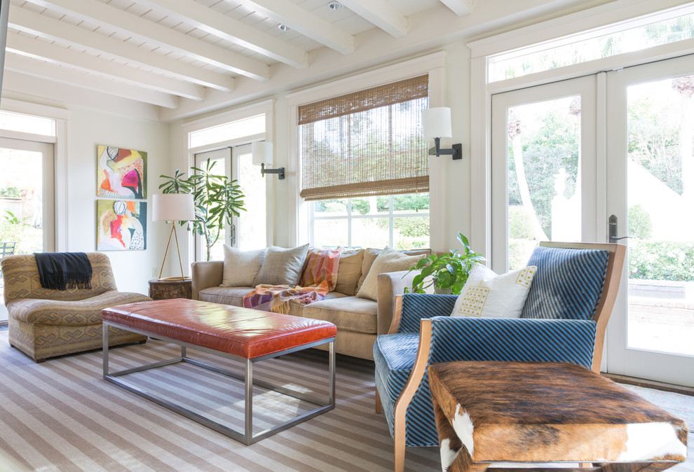 Inspiration for a mid-sized contemporary open concept living room in New Orleans with white walls.