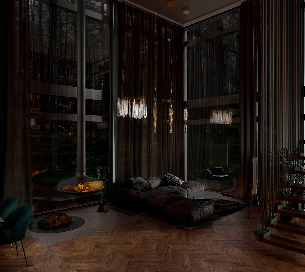 Гостиная первого этажа загородного дома под Питером