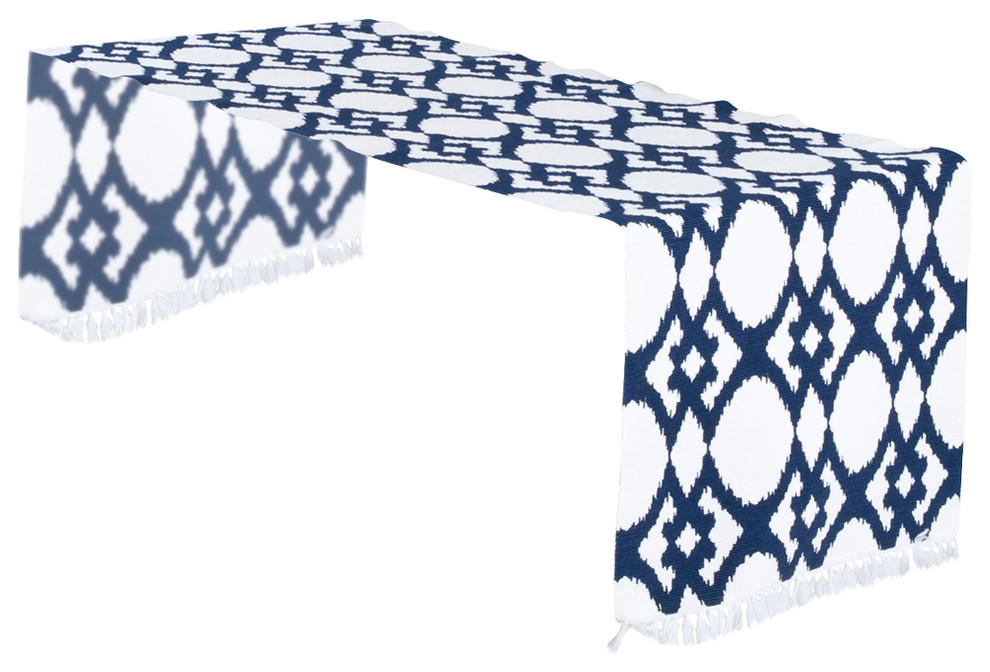Ikat Ribbed Cotton Table Runner with Tassels Contemporary Table