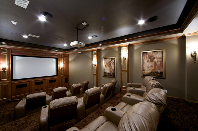 converted garage to media room - traditional - home theater - dallas