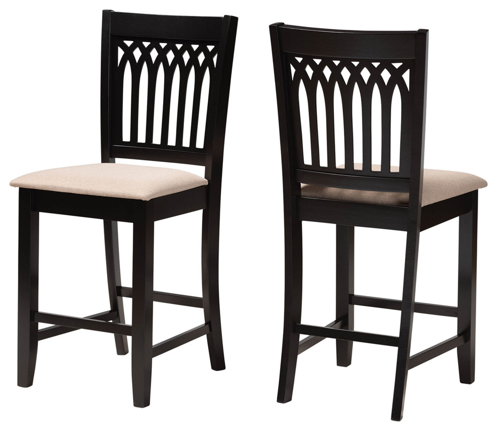Modern Beige Fabric and Dark Brown Finished Wood 2-Piece Counter Stool Set