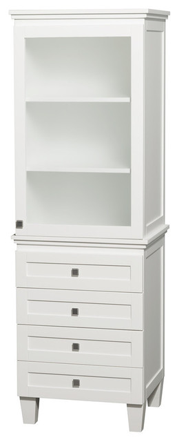 Acclaim Bathroom Linen Tower in White With Cabinet Storage and 4 Drawers