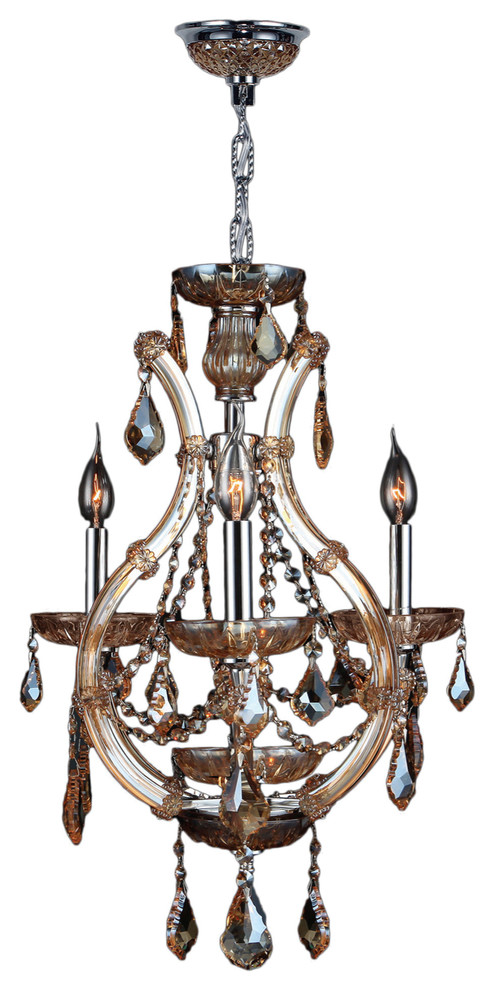Lyre 4-Light Chrome Finish and Amber Crystal Chandelier 16" D x 26" H Mini Small