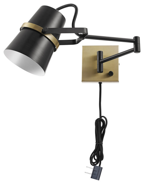 1-Light Plug-in or Hardwire Matte Brass Wall Sconce by Novogratz x Globe Elect. 