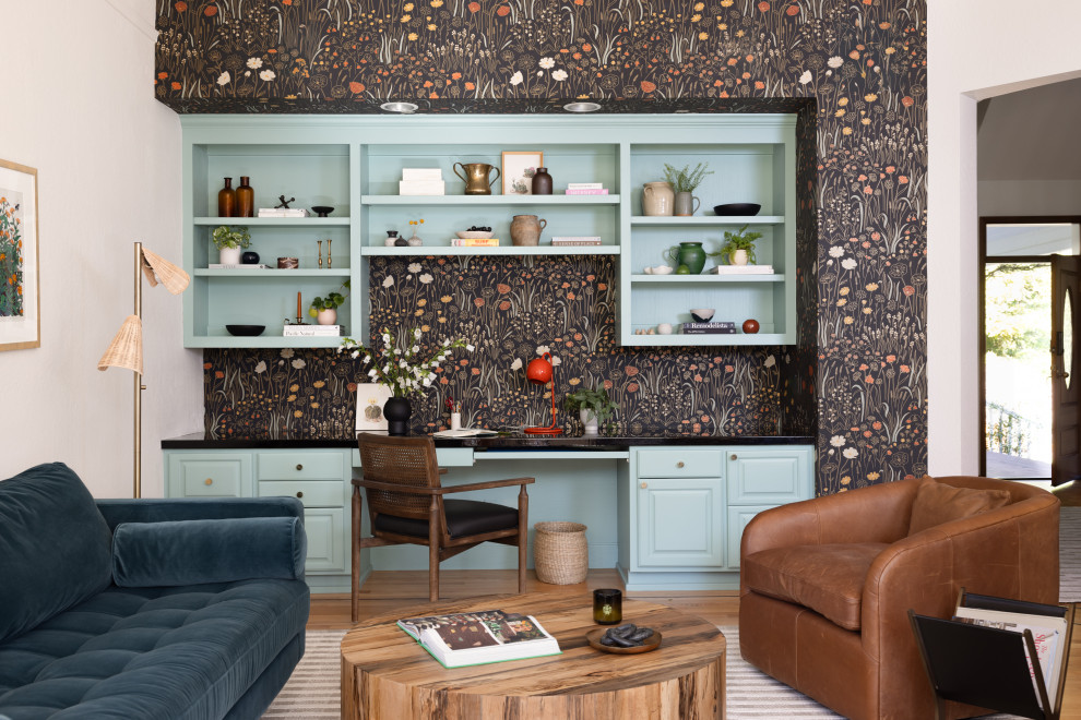 Inspiration for a mid-sized eclectic wallpaper study room remodel in San Francisco
