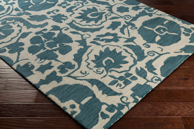 Armelle Global Teal Cream Area Rug Contemporary Rugs