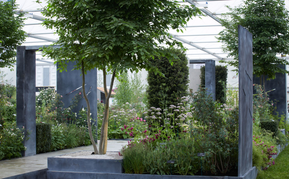 Kleiner Moderner Garten mit Natursteinplatten in Sonstige