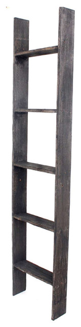 4 Step Rustic Black Wood Ladder Shelf