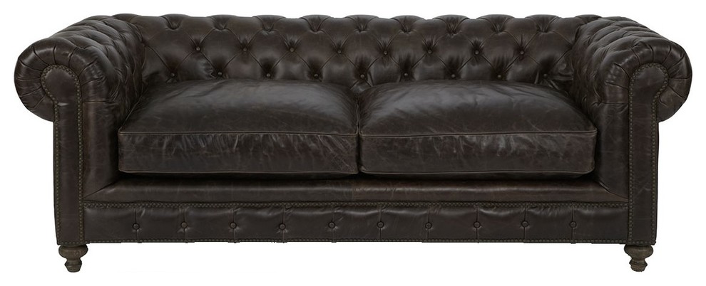 Warner Leather 90" Chesterfield Sofa - Traditional - Sofas - by Zin Home |  Houzz