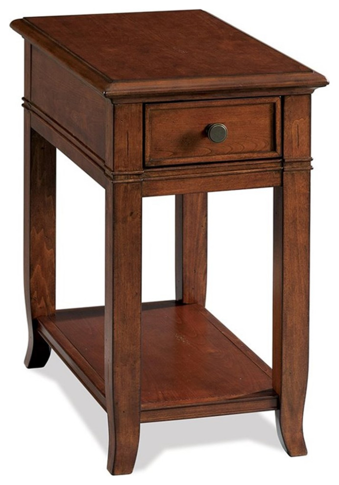Bowery Hill 1 Drawer Traditional Wood End Table with Bottom Shelf in Cherry