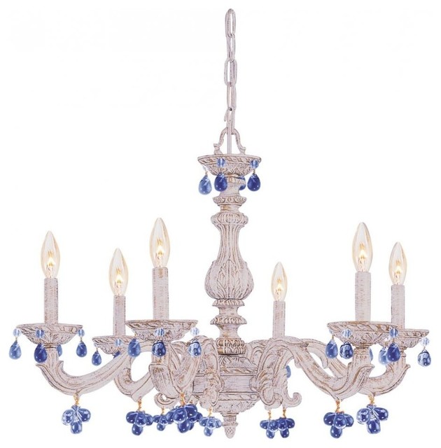 Crystorama Sutton 6 Light Amber Crystal Antique White Chandelier - Farmhouse - Chandeliers - by Crystorama Lighting