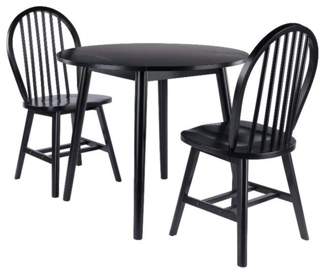 Winsome Moreno 3Pc Drop Leaf Dining Table with Windsor Chairs Black Indoor Pub And Bistro