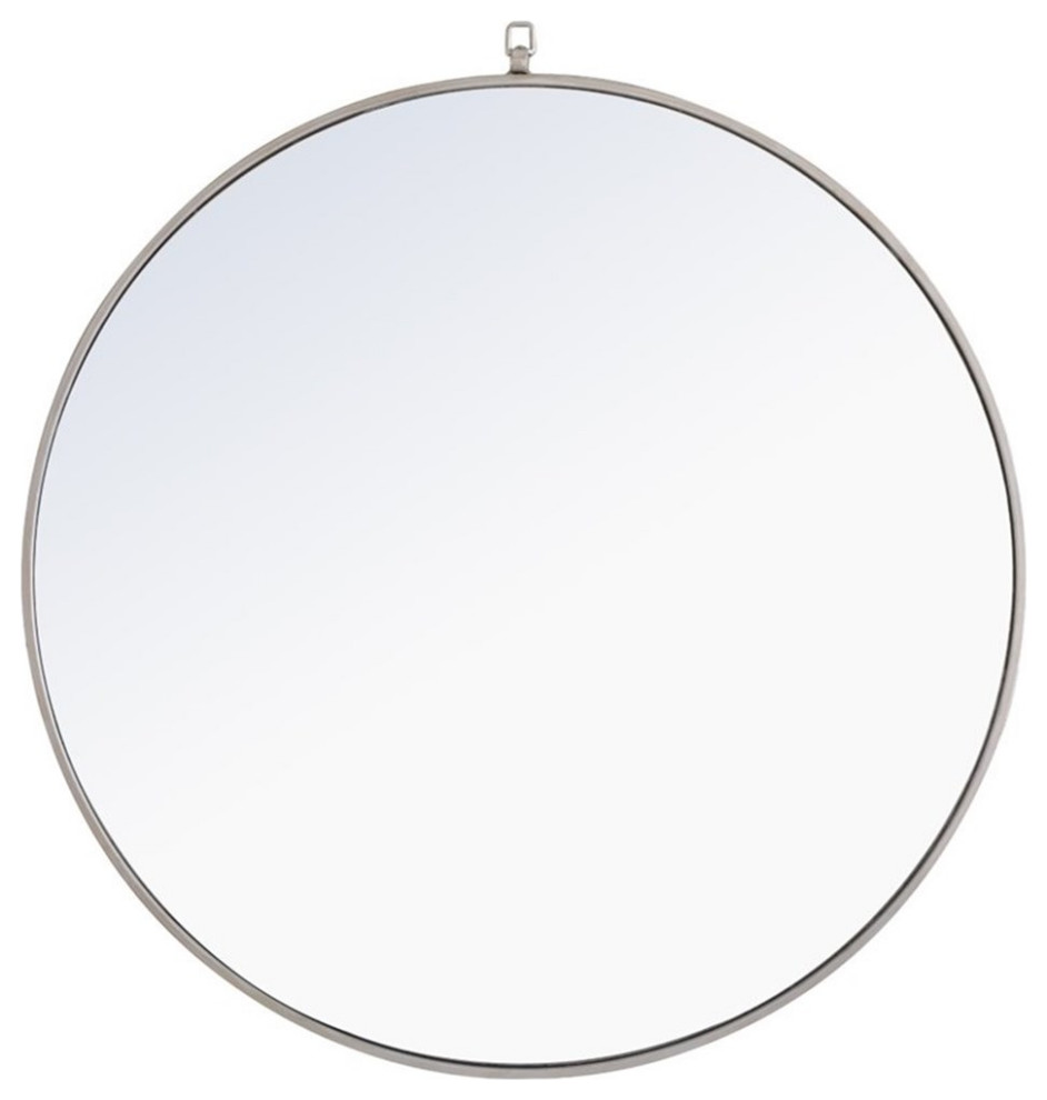 Pemberly Row 36" Contemporary Metal Frame Hooked Mirror in Silver