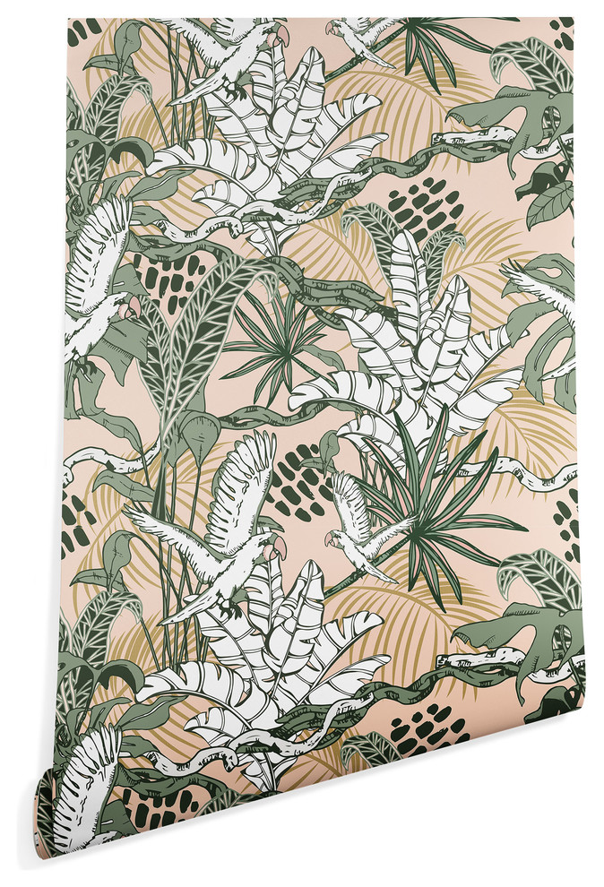 Deny Designs Marta Barragan Camarasa Jungle Drawing Wallpaper, Green, 2'x4'
