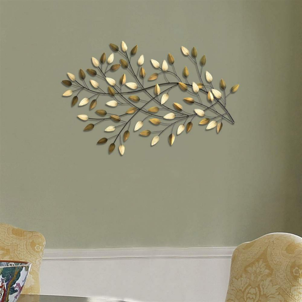 Brushed Gold Flowing Leaves Wall Decor - Contemporary - Metal Wall Art