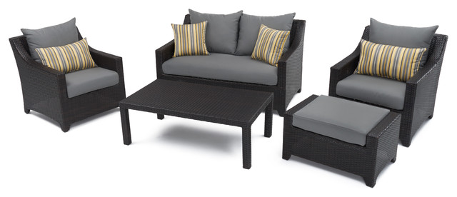 Deco 5 Piece Sunbrella Outdoor Patio Love and Club Seating Set, Charcoal Gray