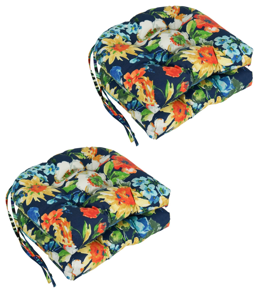 16" Outdoor U-Shaped Tufted Chair Cushions, Set of 4, Alfinia Fresco ...