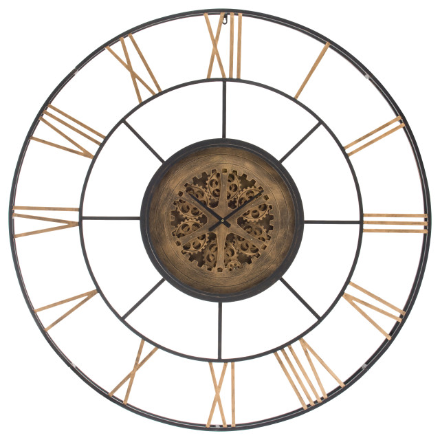 AB Home Concentric Round Framed Wall Clock With Black And Gold Finish