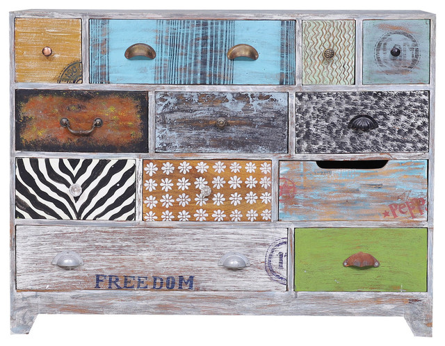 Goshen Multi Color Hand Painted Reclaimed Wood 12 Drawer Dresser
