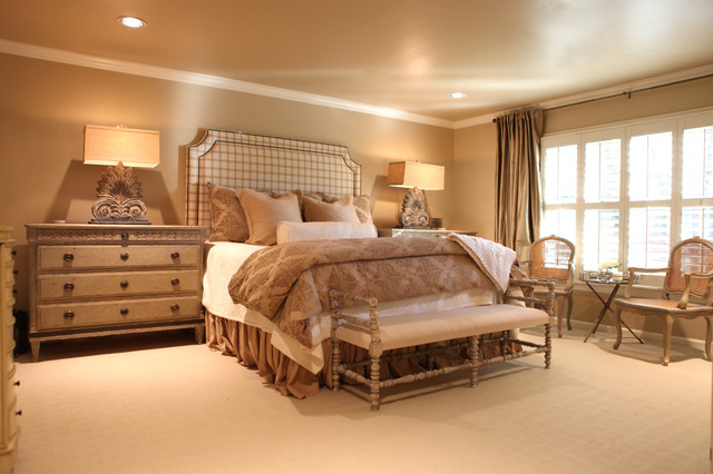 French Country neutral Master bedroom - Traditional ...