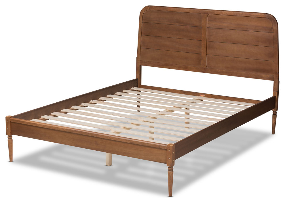 Classic King Platform Bed, Rubberwood Frame & Rounded Grooved Headboard