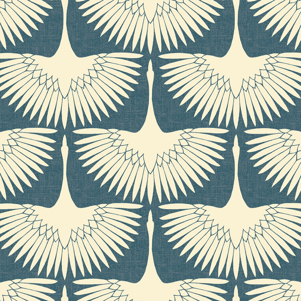 Genevieve Gorder Feather Flock Denim Blue Peel and Stick Wallpaper, Sample