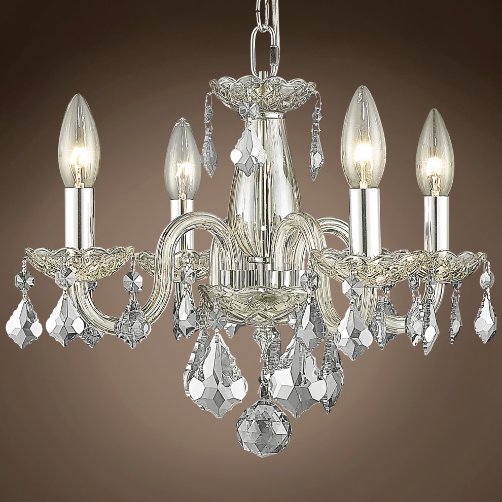 Victorian 4 Lt 15" Cognac Chandelier With Clear Swarovski Crystals & Led Bulbs