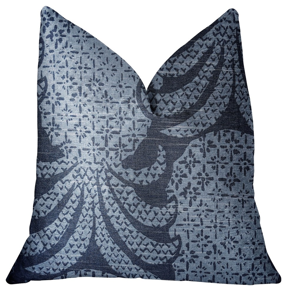 Pineapple Crush Blue and Black Luxury Throw Pillow, 20"x30" Queen