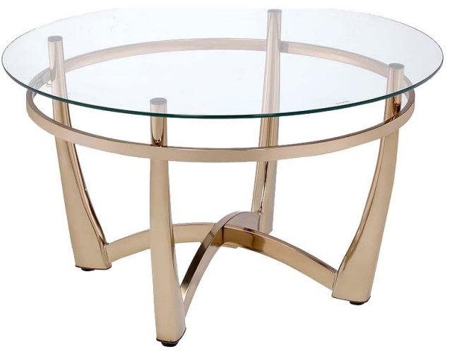 Modern Round Glass Top Coffee Table, X-Base, Champagne and Espresso ...