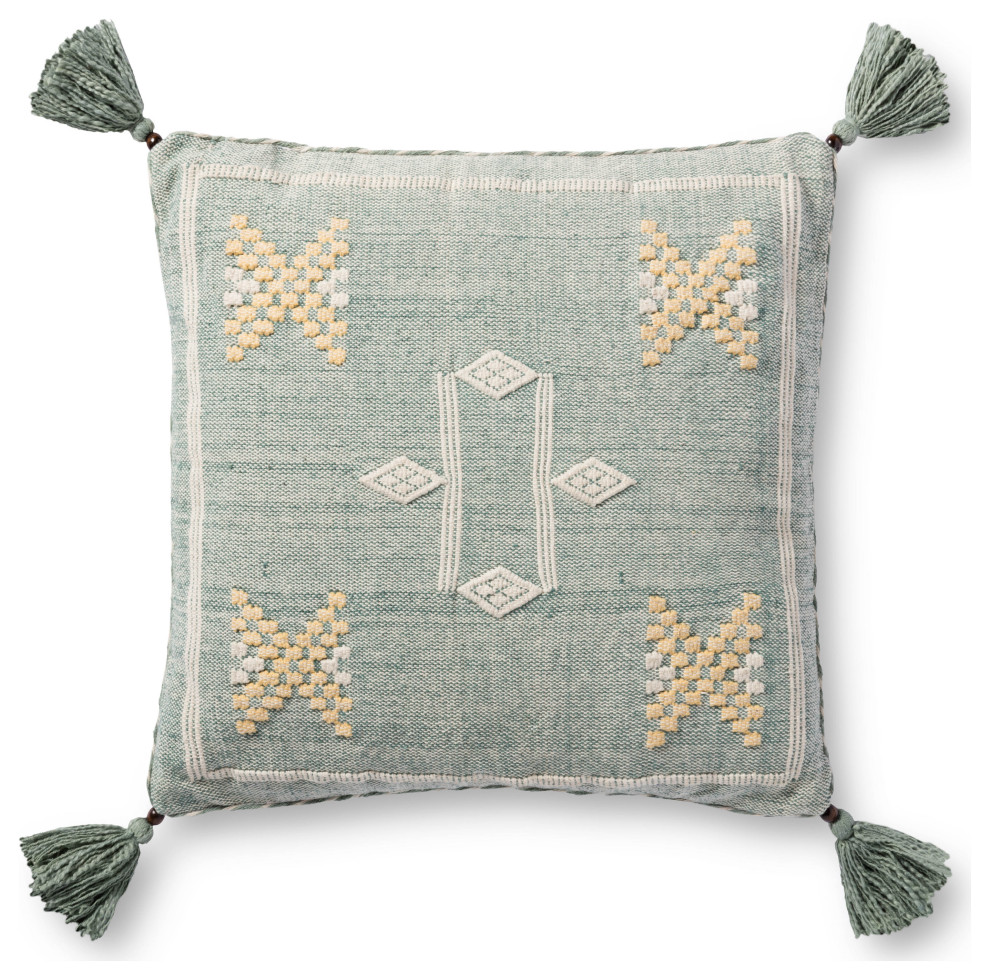 Green/Multi 18"x18" Handcrafted Tribal Motifs Accent Pillow