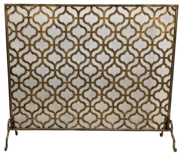 Fireplace Screen Single Panel Quadrille Light Burnished Gold