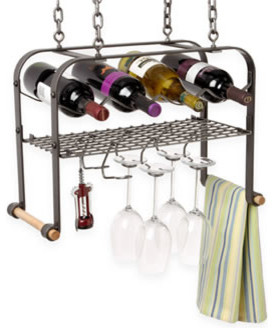 Handcrafted Hanging Wine & Accessories Rack (4 bottles)