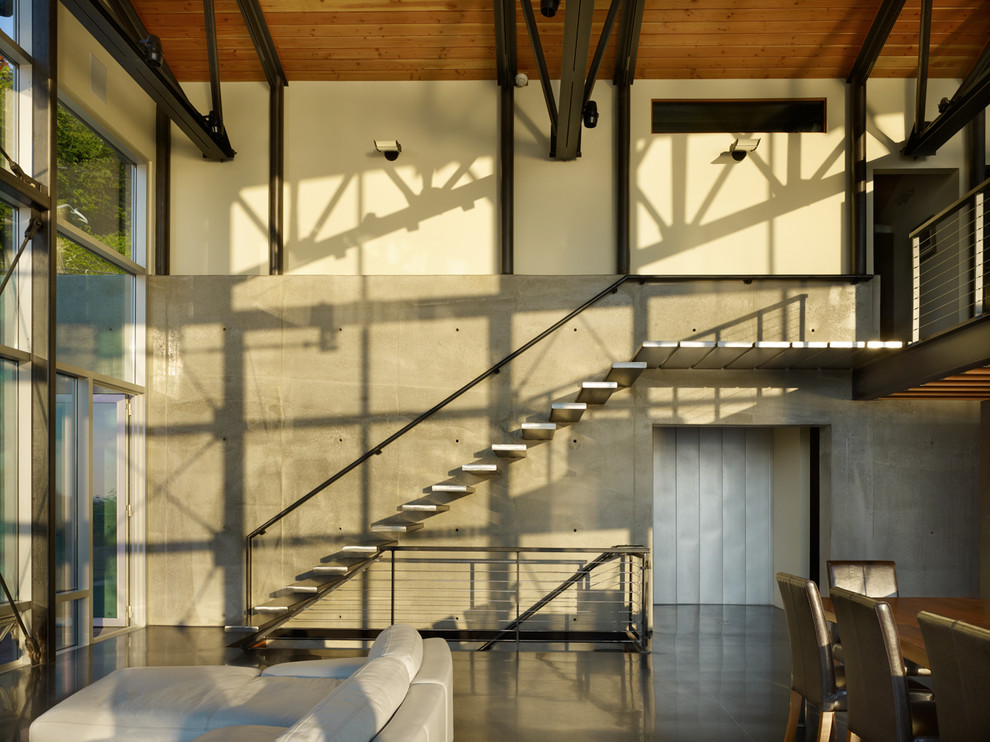 Design ideas for an industrial metal floating staircase in Seattle.