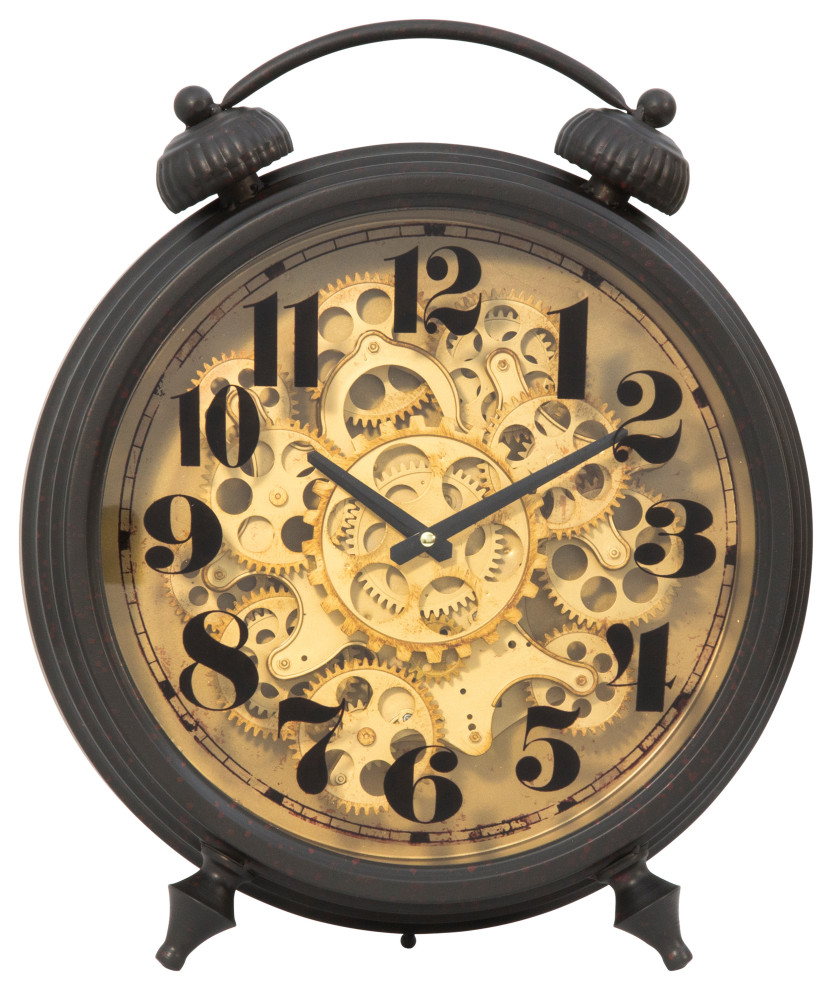 Yosemite Home Decor Modern Metal Gear Table Top Clock in Black and