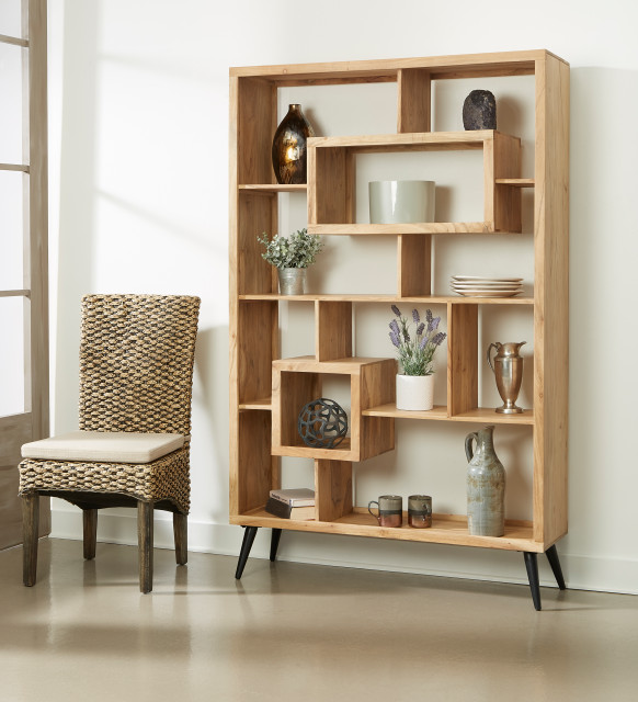 Solid Acacia Wood Bookcase Midcentury Living Room Other