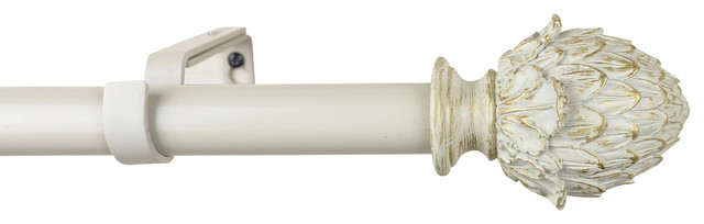 1" Diameter Artichoke Curtain Rod, 84"-120", Gilded French White
