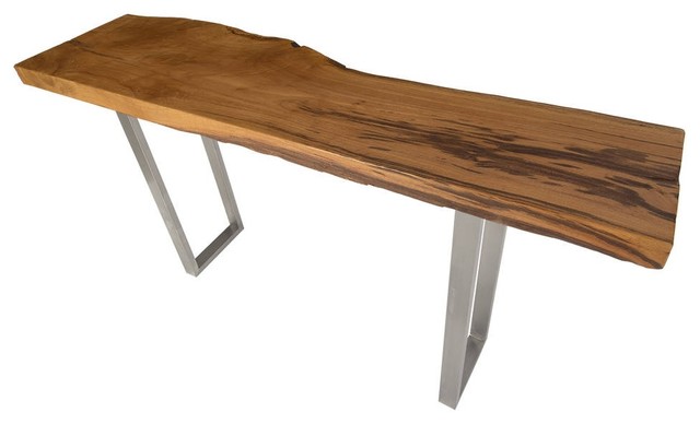 63 Console Table Solid Burl Wood Top Stainless Steel Base Live Edge Modern 63 Console Table Solid Burl Wood Top Stainless Steel Base Live Edge Modern