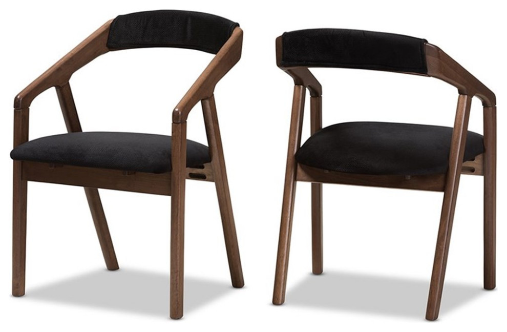 Baxton Studio Wendy Dining Side Chair in Black and Brown (Set of 2)